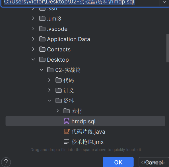 如何将 .SQL 文件导入到 IDEA自带的MySQL中