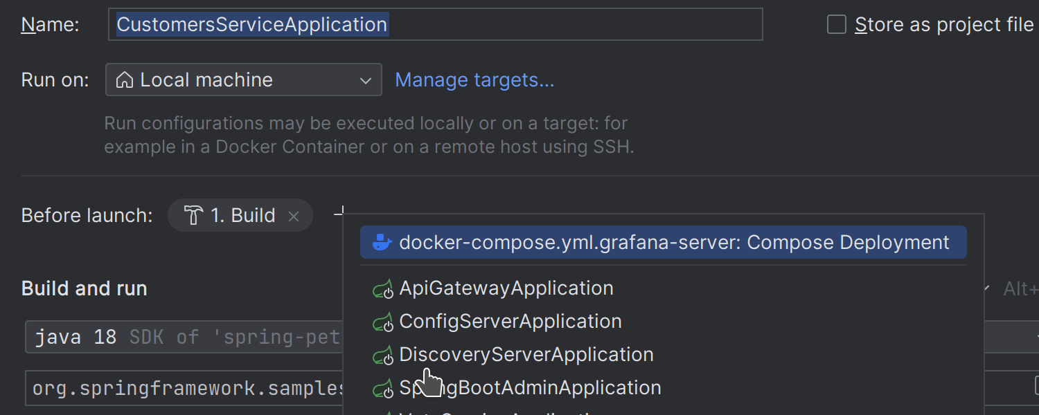 Richten Sie einen Docker-Container ein, der als Aufgabe „Vor dem Start“ einer Ausführungskonfiguration ausgeführt werden soll