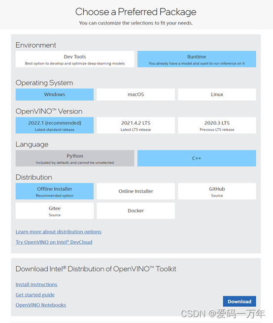 OpenVINOTM安装选择