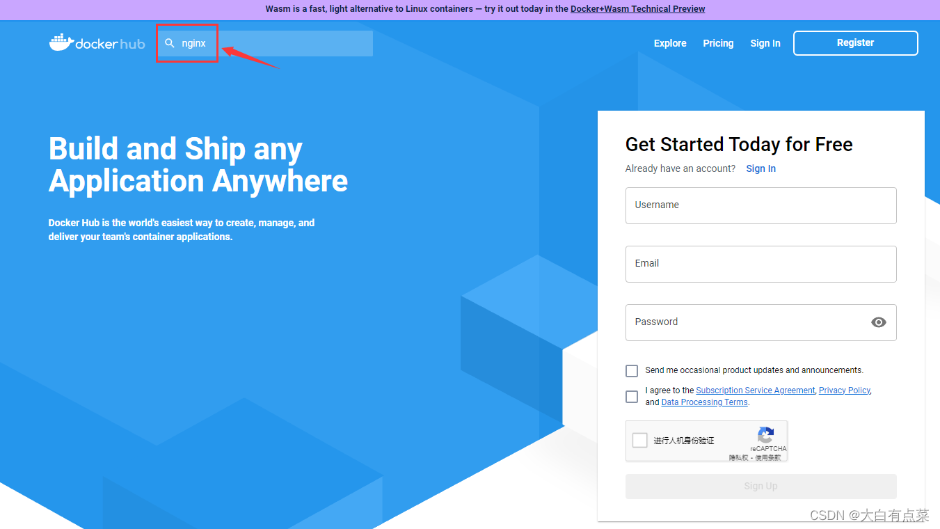 浏览Docker Hub网址并搜索nginx内容