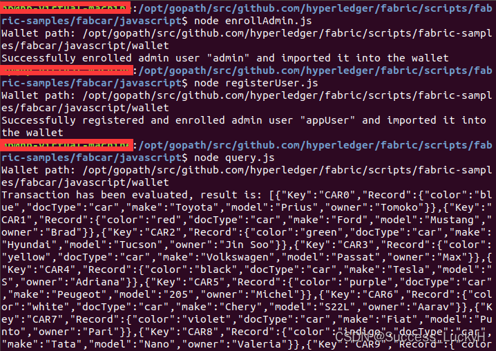 Hyperledger Fabric 超级账本学习【14】Fabcar实例——通过 Nodejs命令 调用链码