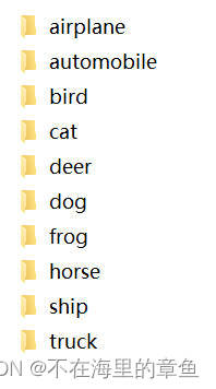 测试集和训练集中都包含了10个类别的文件夹