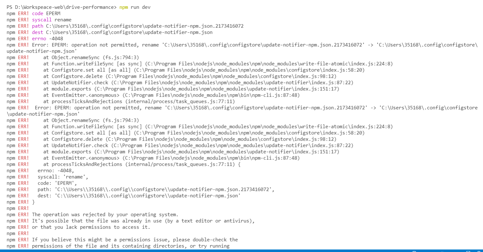 Npm ERR! Error: EPERM: Operation Not Permitted, Rename ‘C:\Users\35168 ...