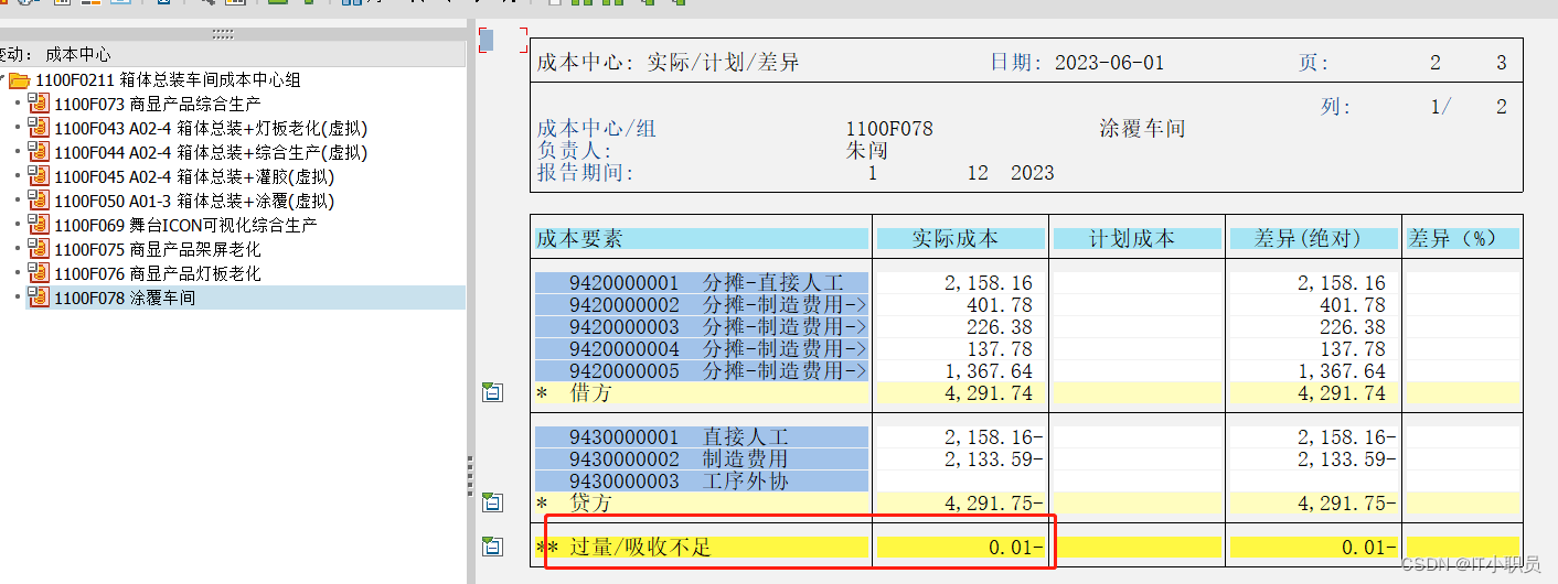 执行 CON2后，运行S_ALR_87013611报表发现“过量 吸收不足”如何处理