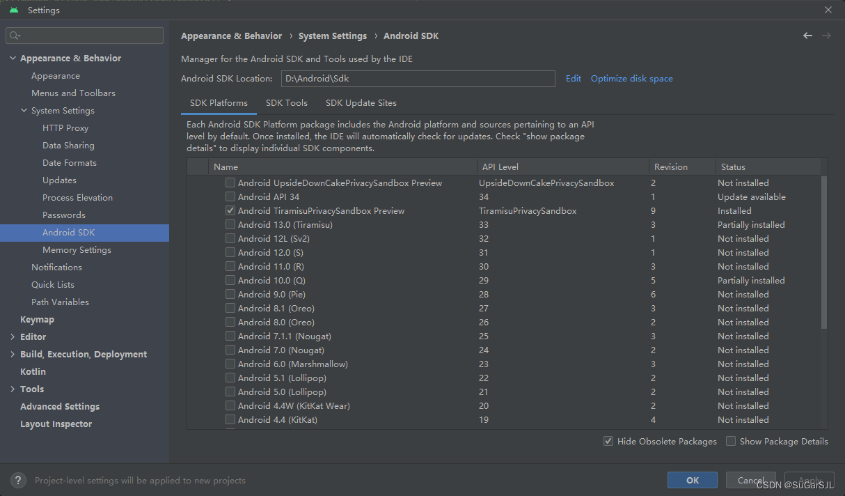 Android Studio SDK manager加载packages不全