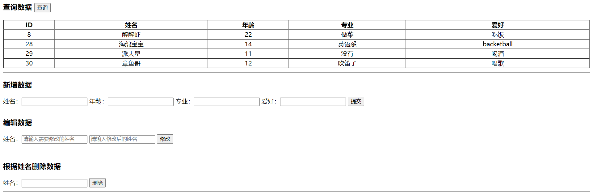 python使用flask实现前后端分离通过前端修改数据库数据【全栈开发基础】