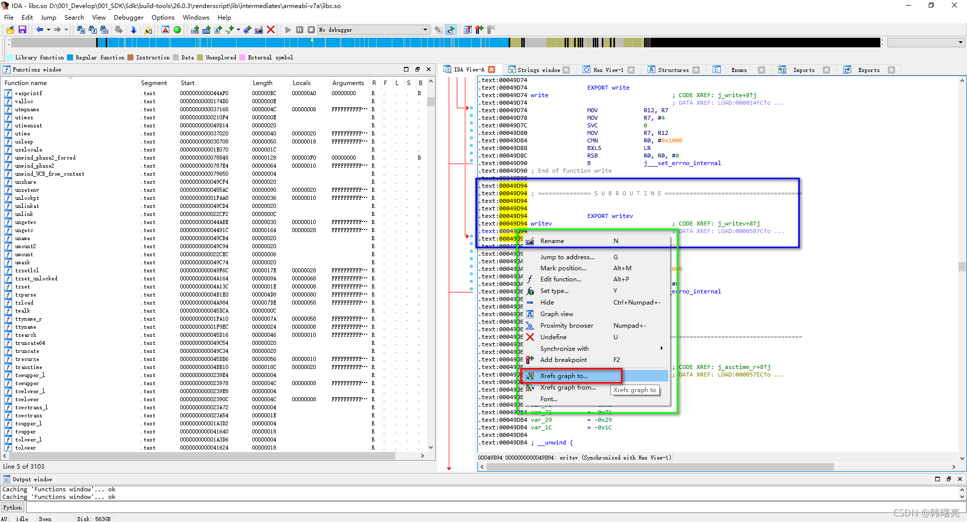 【Android 逆向】IDA 工具使用 ( 函数窗口 Function window | 创建引用图 Xrefs graph to | 创建 ...
