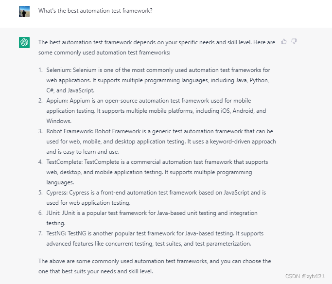 chatgpt-如今最流行的自动化测试框架是什么