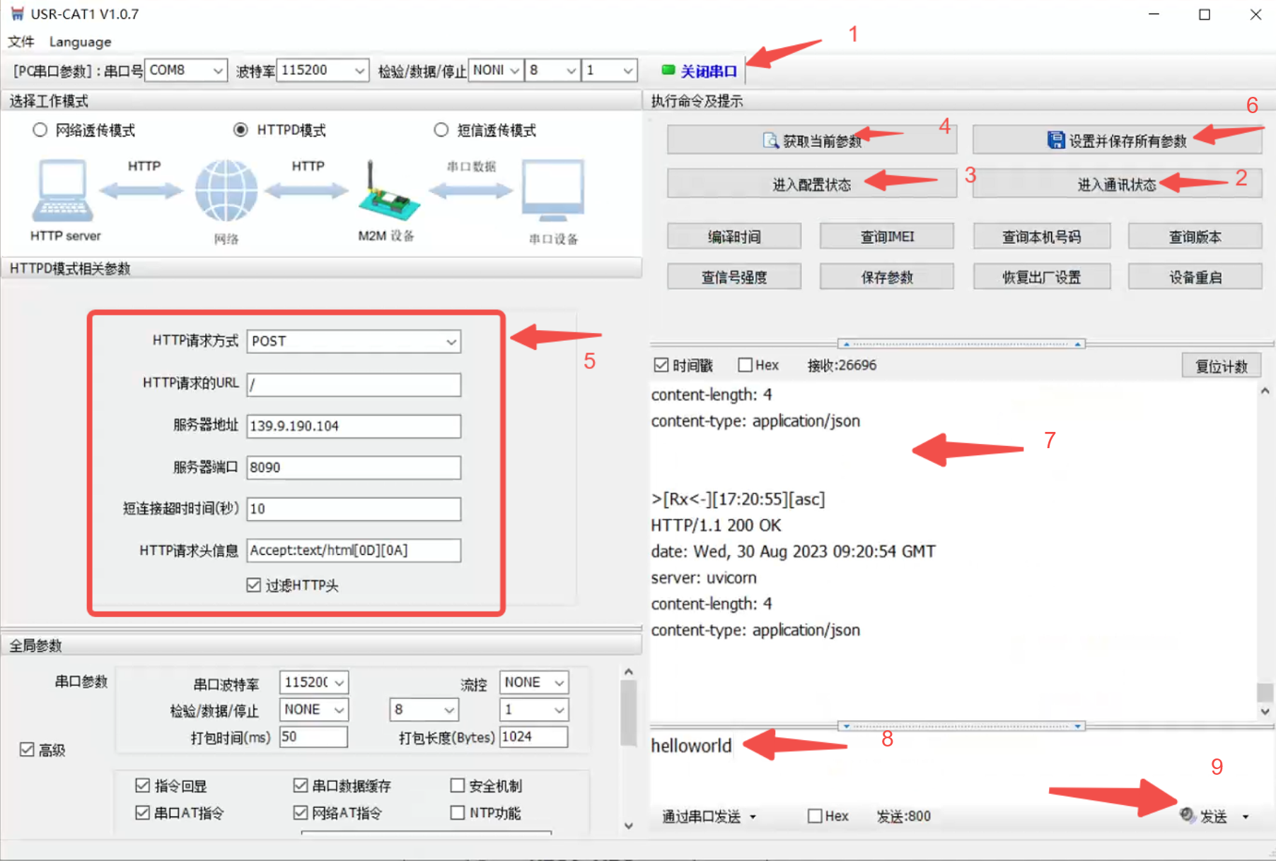 【单片机】有人 WH-LTE-7S1 4G cat1 模块，HTTPD模式，字符串传输，文件传输。GPRS模块连接服务器教程。