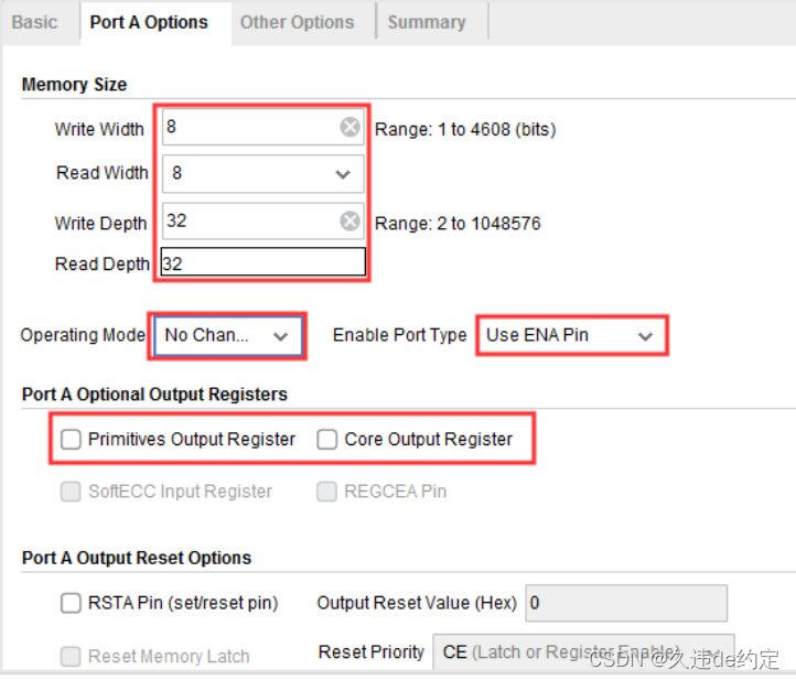 “Port A Options”选项页配置