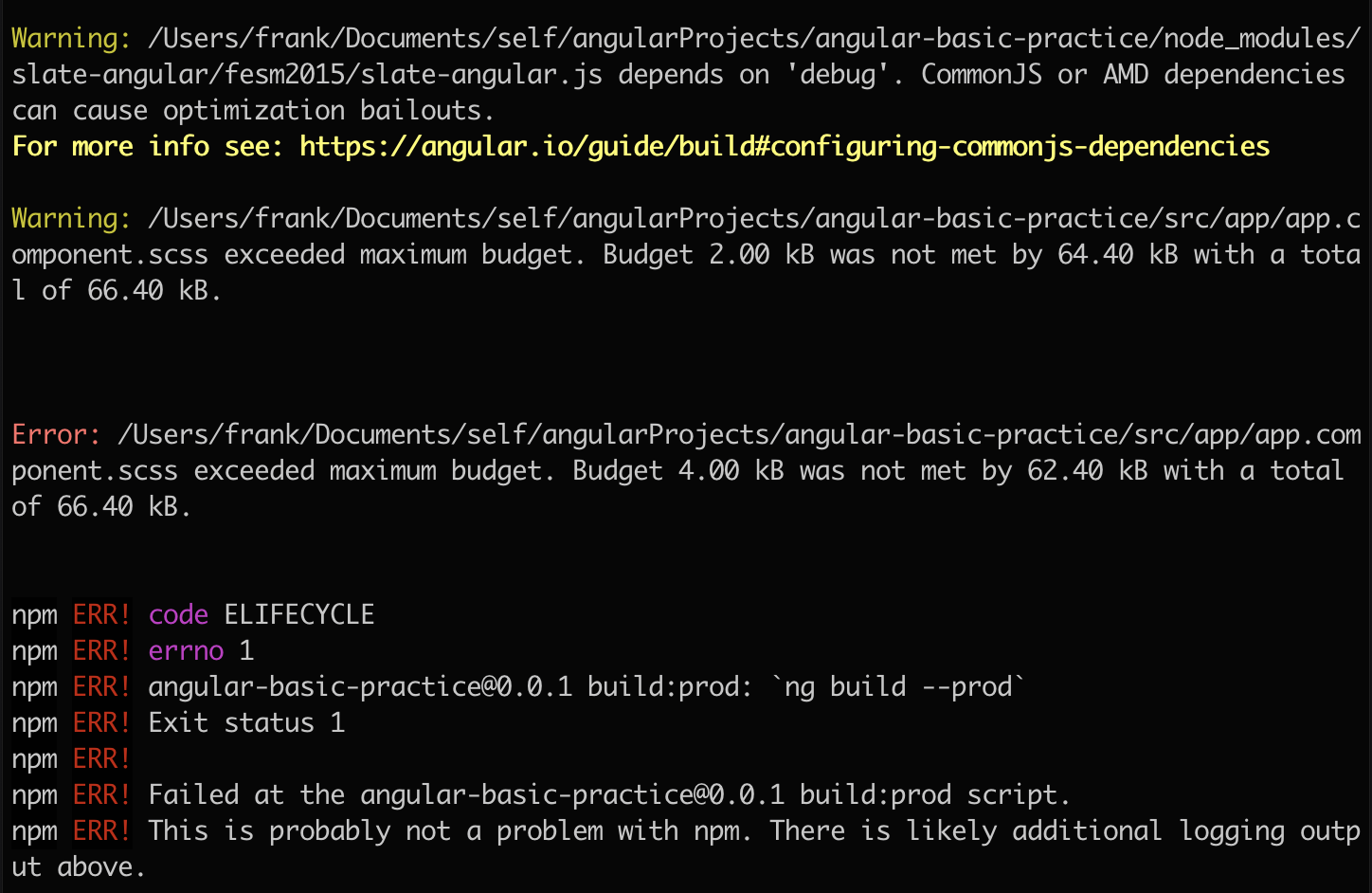 Use `npm run build in Angular Project, appears` * Exceeded Maximum ...