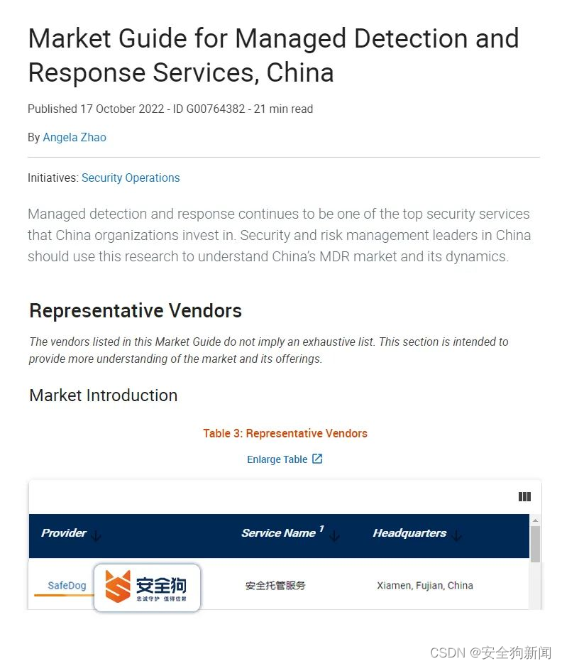 安全狗入选MDR中国市场指南报告