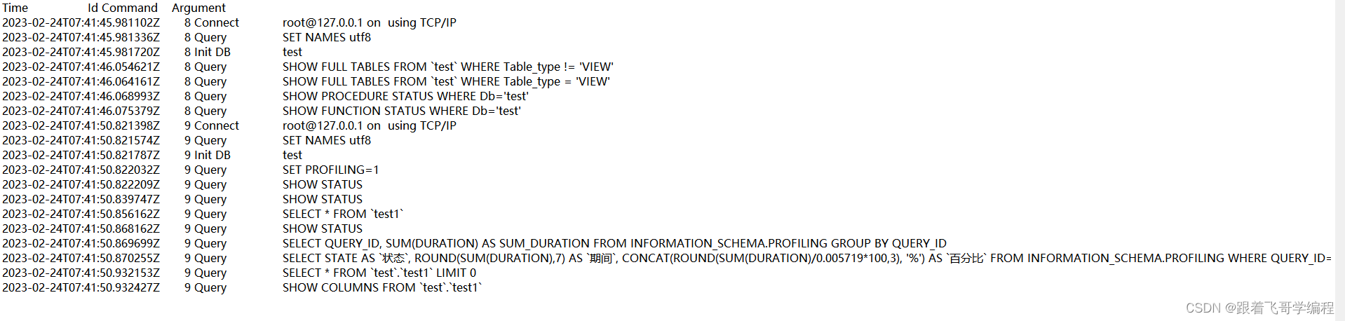 mysql query logging