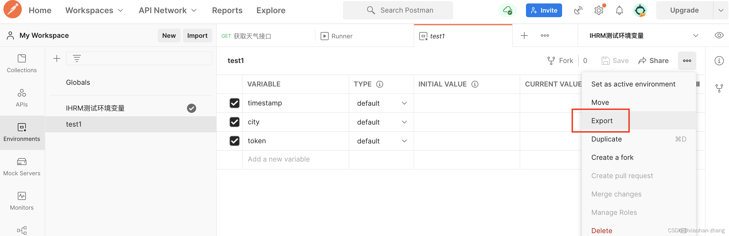 Export environment variables