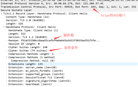 ClinetHello报文抓包示例