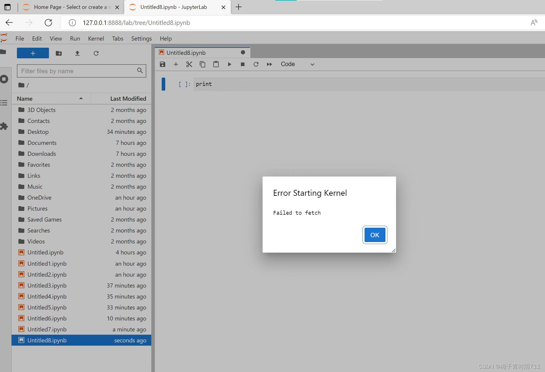 解决用浏览器打开jupyter后出现error starting kernel的报错CSDN博客