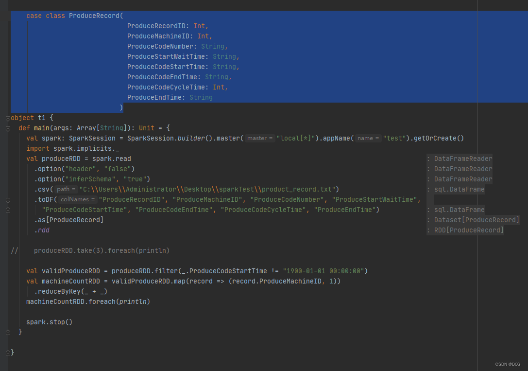 解决sparkError(24, 10) Unable to find encoder for type ProduceRecord