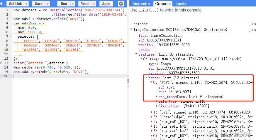 Google Earth Engine（GEE）——The bands of the specified image 