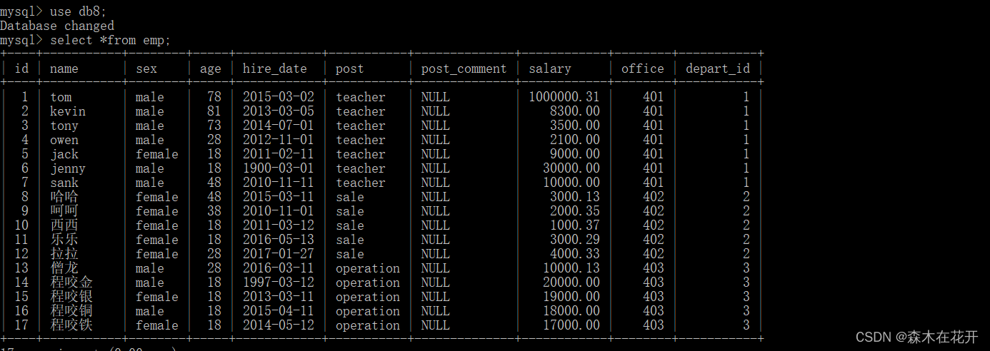 MySQL 约束条件，关键字练习，其他语句