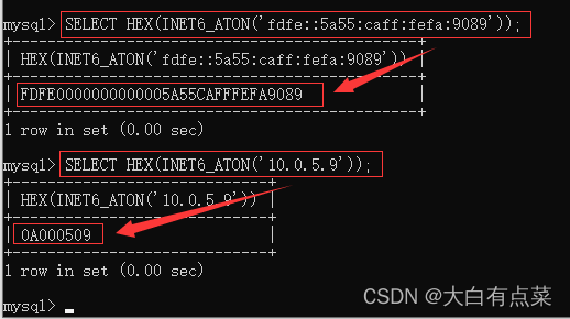 使用 HEX() 以可打印形式显示 INET6_ATON() 结果