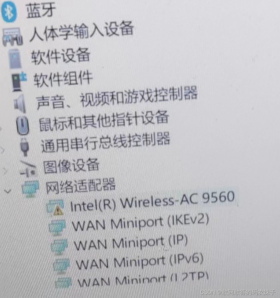 Intel(R) Wireless-AC 9560显示感黄色叹号