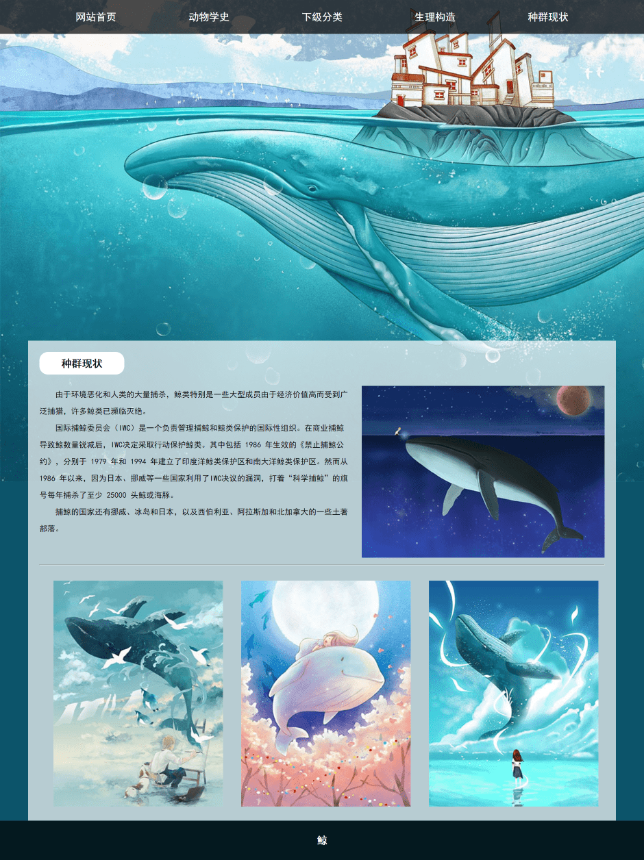 web网页设计期末课程大作业：动物主题设计与实现——鲸鱼html+css