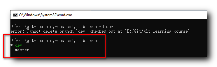 git-error-cannot-delete-branch-dev-checked-out-at-d