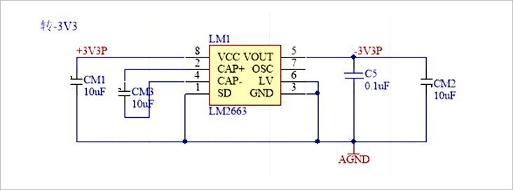 ▲ 图3.5 转压电路3.3V转-3.3V原理图