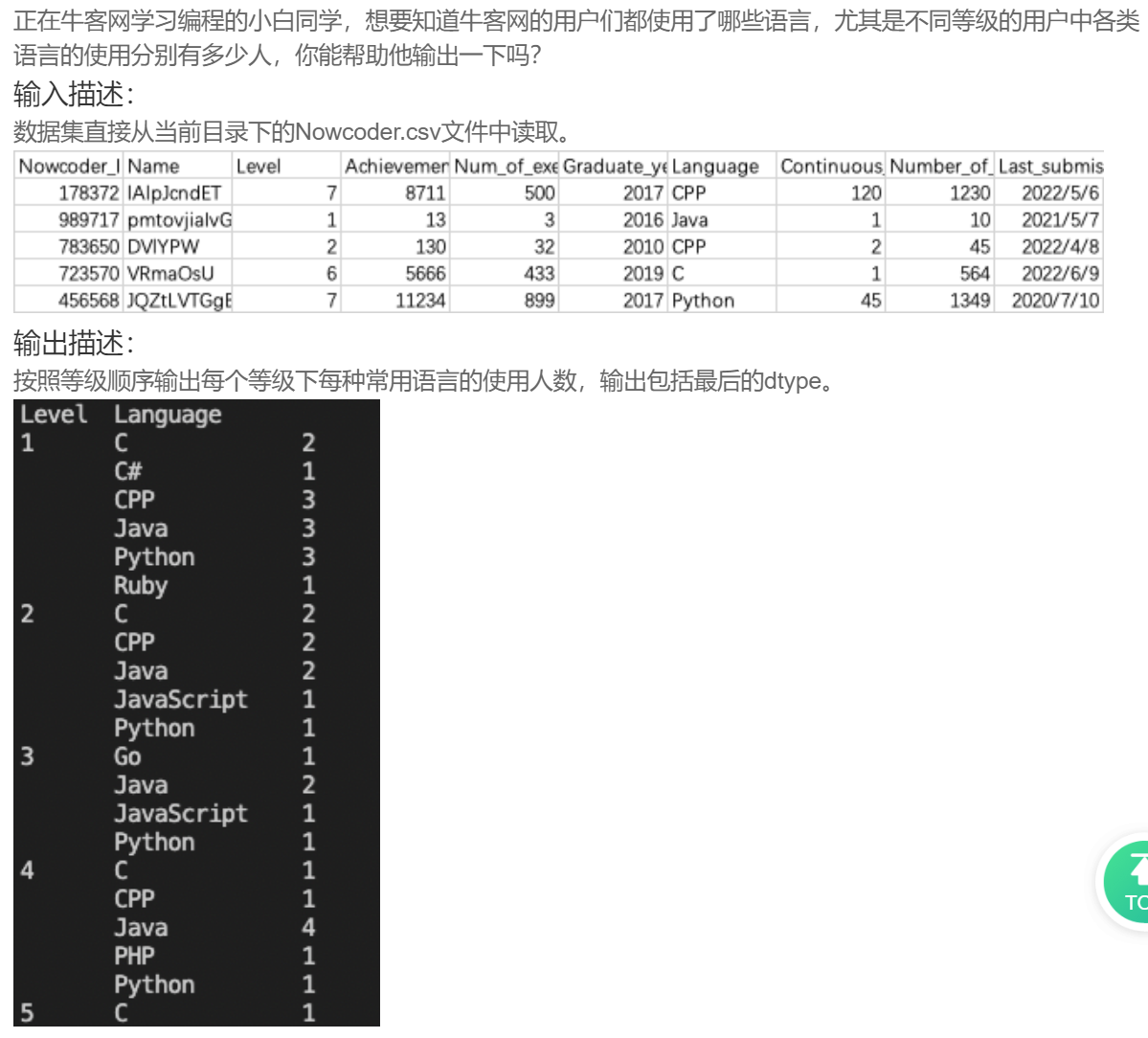 【Nowcoder牛客刷题记录】——Python数据分析（二）