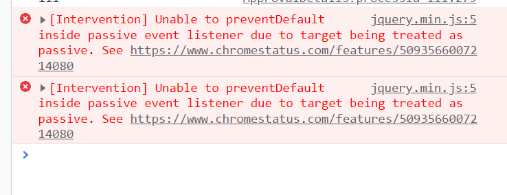 Intervention] Unable to preventDefault inside passive event listener due to target being treated as