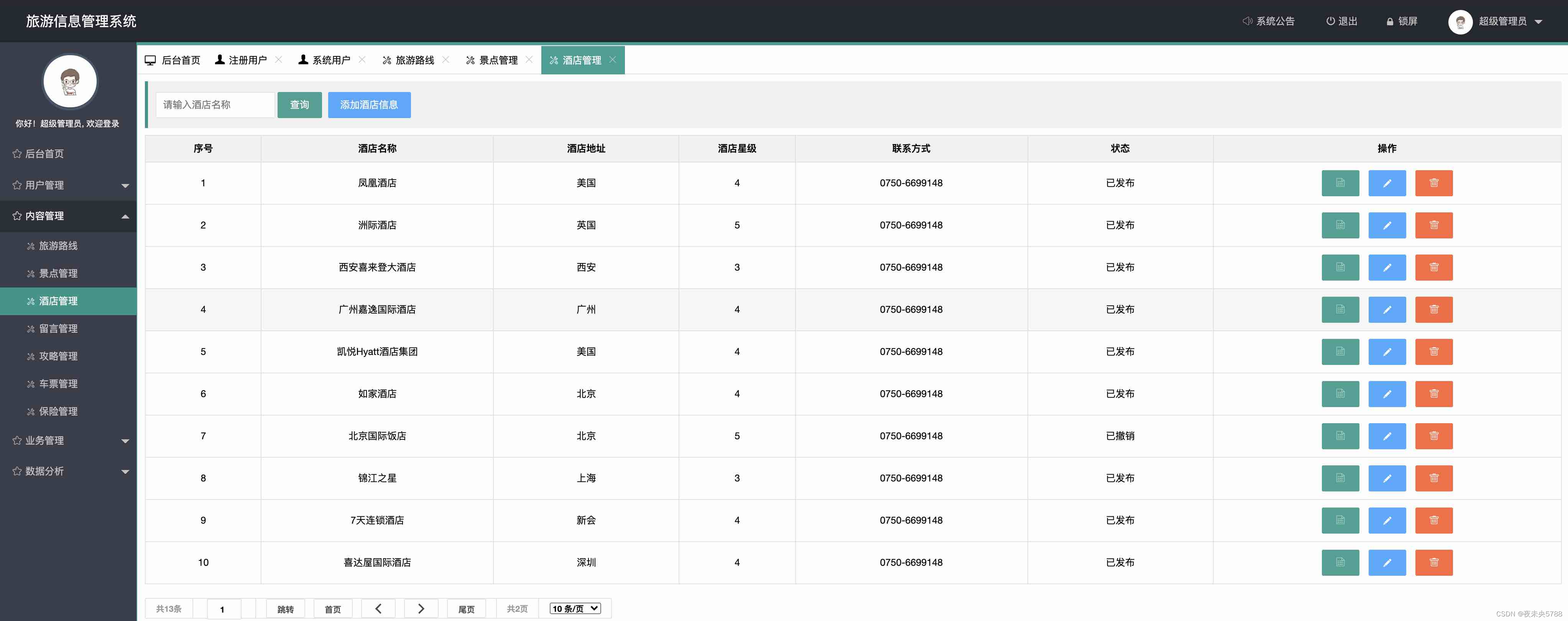 Java项目：Springboot旅游网站管理系统