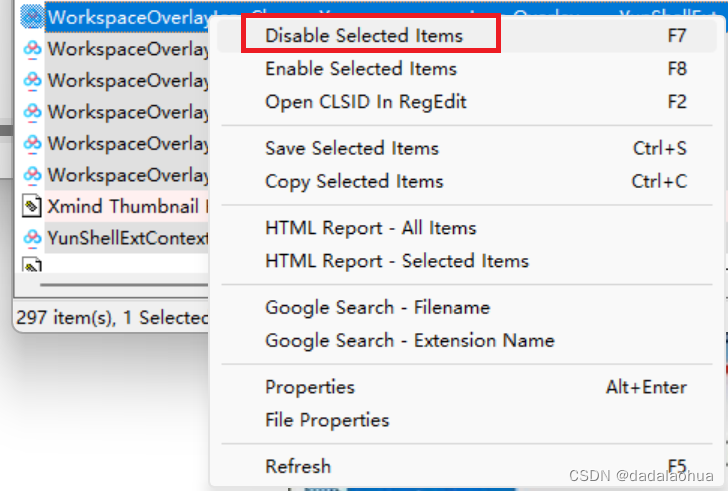 Disable Selected Items