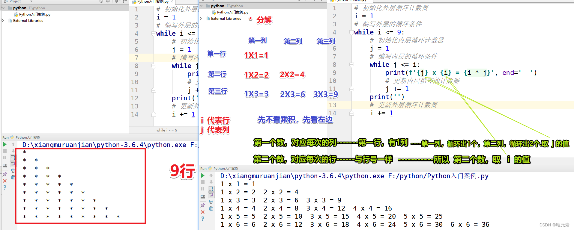 ​​​​​​​Python---练习：使用while嵌套循环打印 9 x 9乘法表