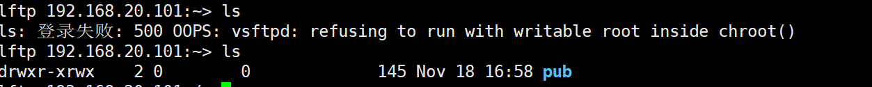 put: 登录失败: 500 OOPS: vsftpd: refusing to run with writable root inside chroot()