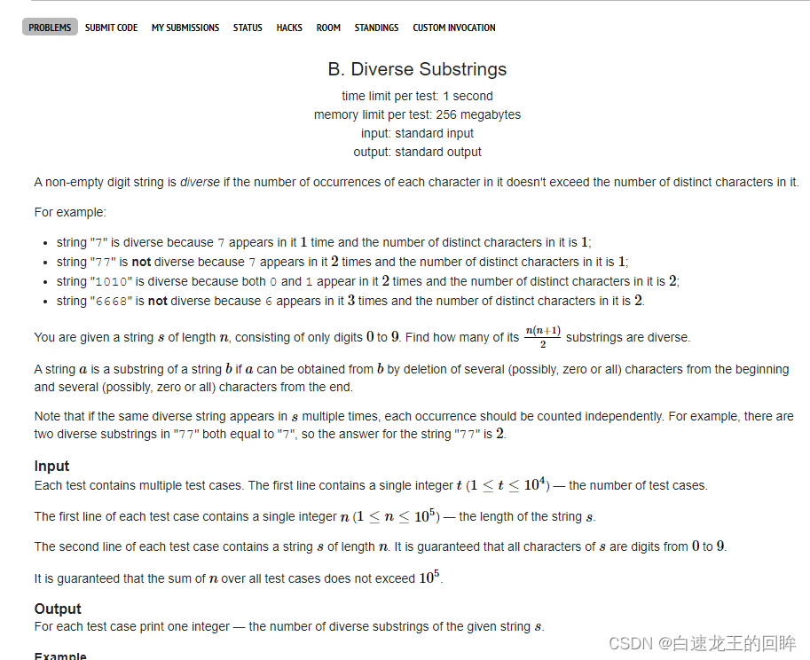Codeforces B Diverse Substrings List dict 
