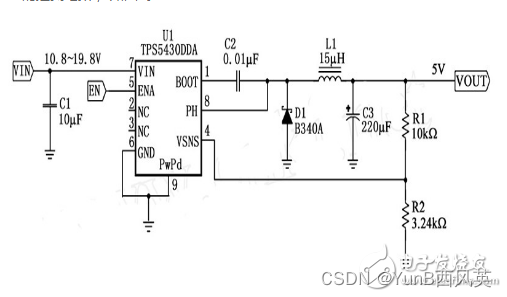 10.8~19.8V输入转5V输出电压应用电路图