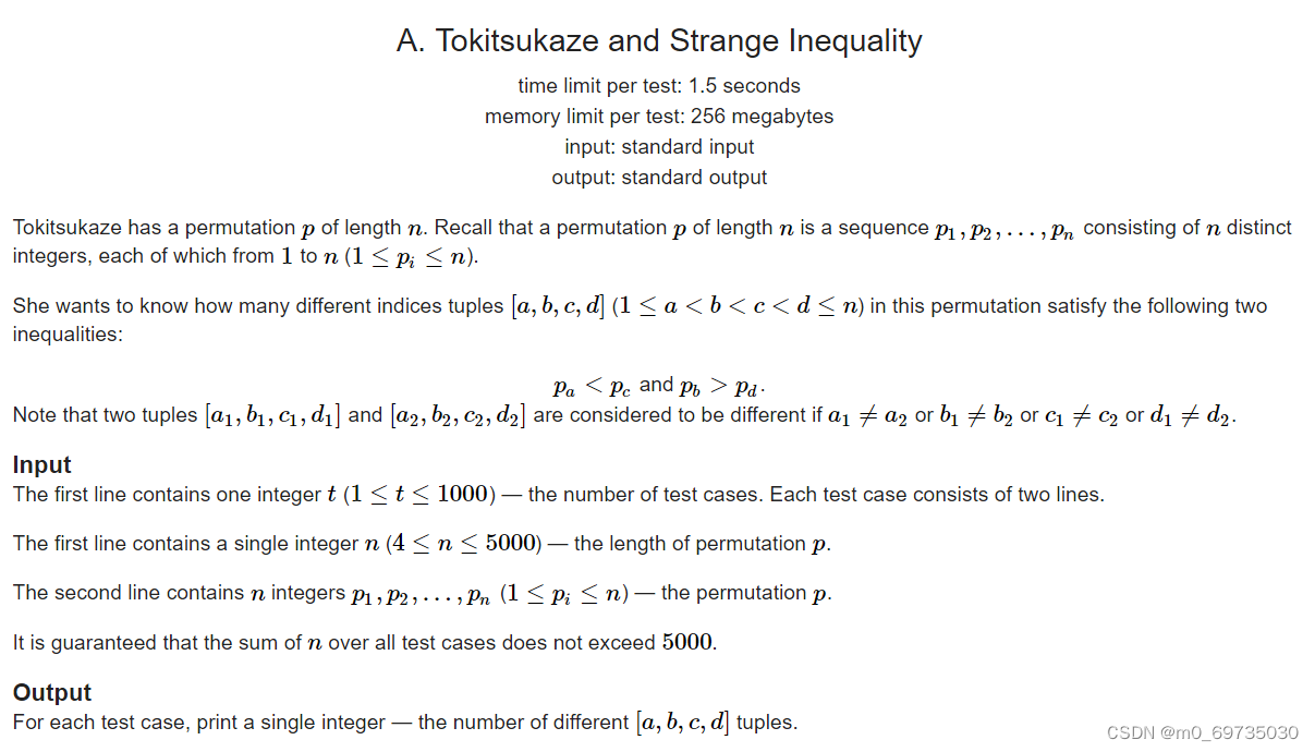 codeforces 1677A. Tokitsukaze and Strange Inequality-CSDN博客