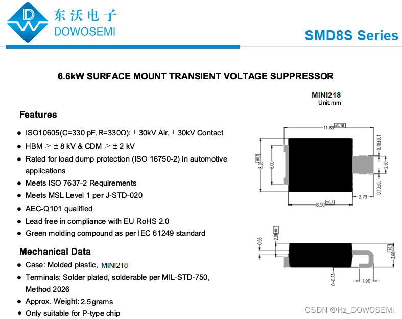 汽车电子抛负载测试保护选用小封装TVS管 MIN218