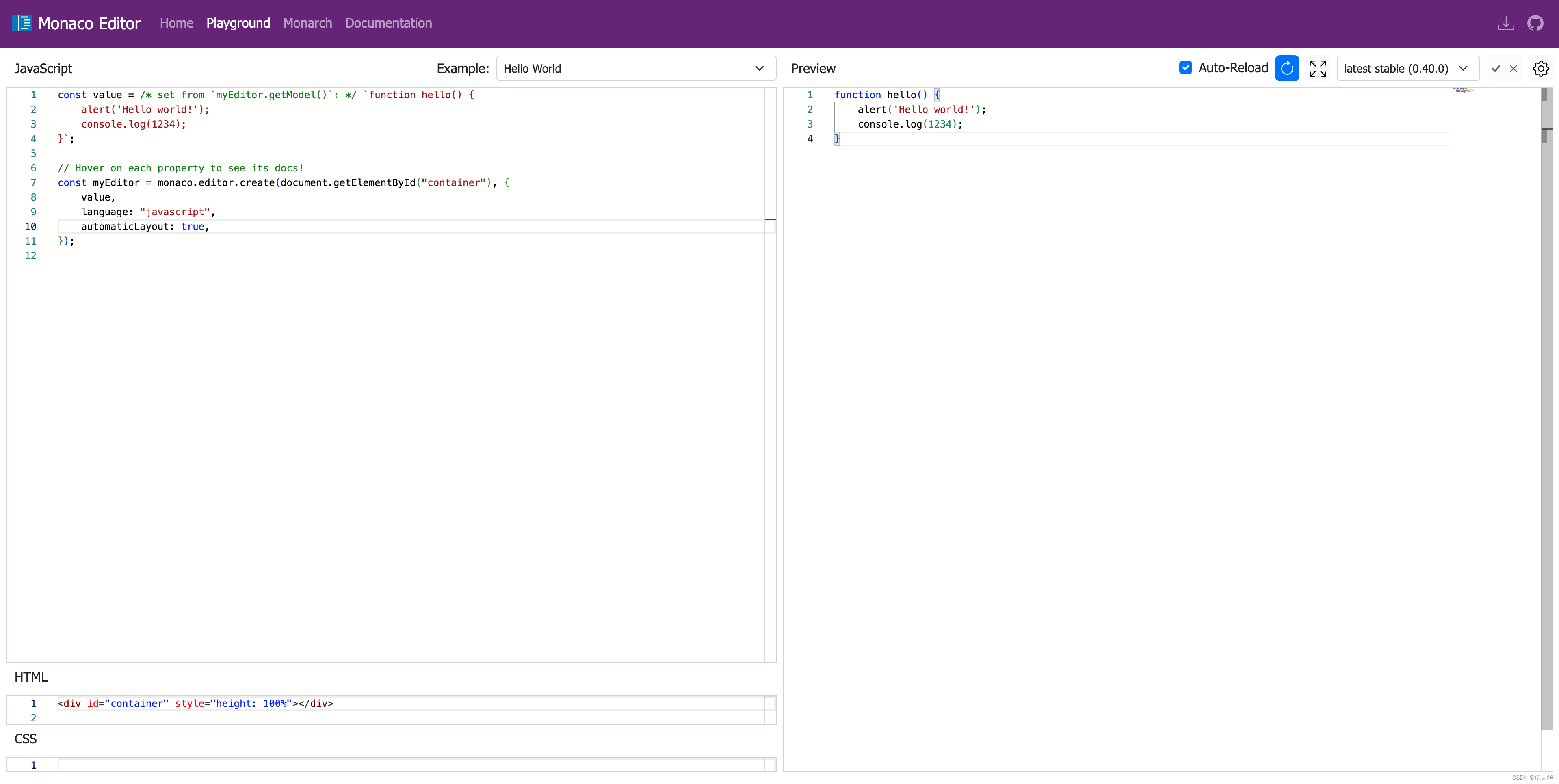 在线 Javascript 代码编辑器，有代码提示功能