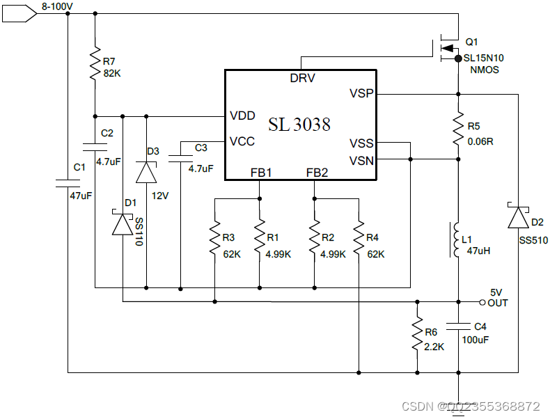 DC-DC降压芯片120V转12V5A大功率SL3038电源芯片