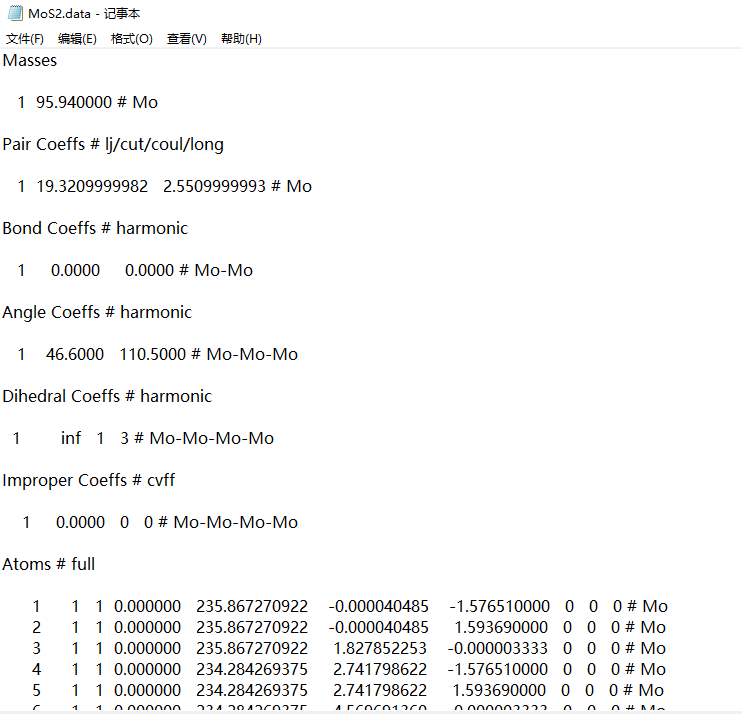使用msi2lmp和materials studio导出复杂结构的data文件的报错：Unable to find bond data for XXX，Unable to find oop