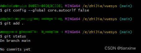 git add 时报错 warning: in the working copy of ‘package-lock.json‘, LF will...