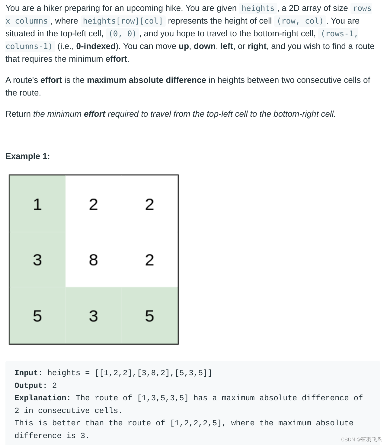 leetcode 1631. Path With Minimum Effort（最小消耗路径）