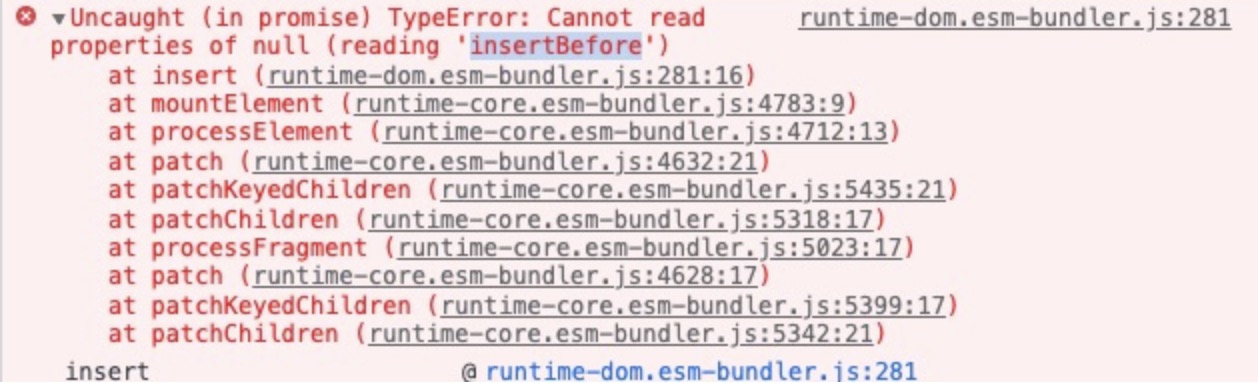 Cannot read properties of null (reading ‘insertBefore‘)