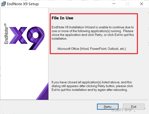 Endnote X9不能继续安装_endnote 20 installation wizard is unable to 