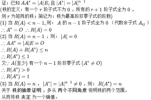 伴随矩阵秩的证明