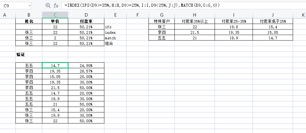 Excel中根据不同的考核标准返回对应的值，INDEX()、MATCH()、IFS()函数的使用