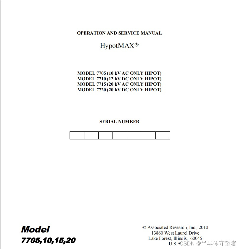 Associa asresearch HypotMAX 7705 7710 7715 7720 OPERATION AND SERVICE MANUAL