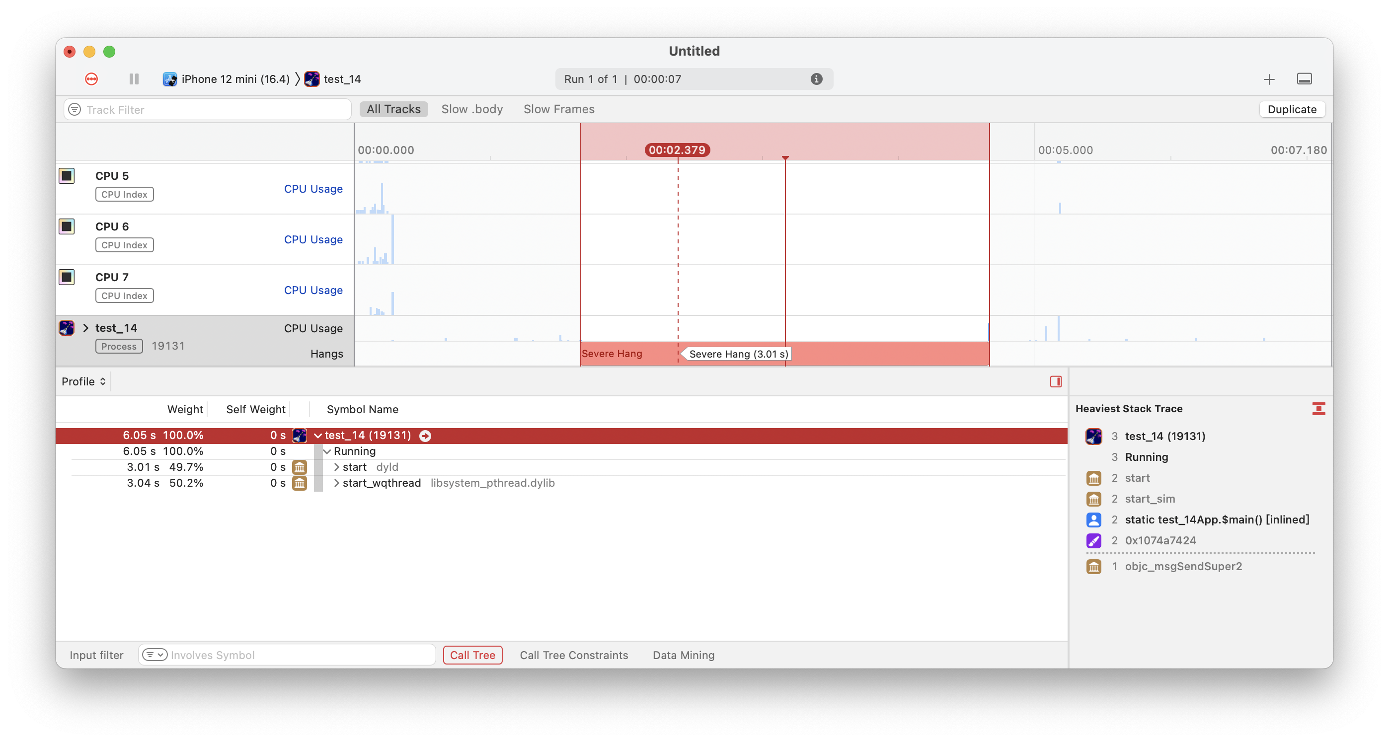 Xcode 使用 Instruments 无法找到代码中耗时挂起操作的解决