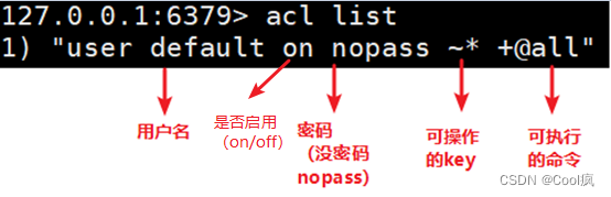 使用acl list命令展现用户权限列表